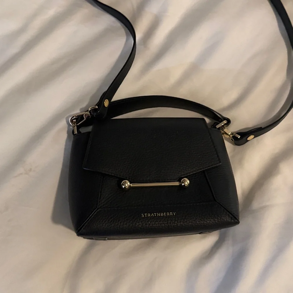 Strathberry Black Mini Mosaic Nano Bag with Gold Accents - Picture 4 of 8